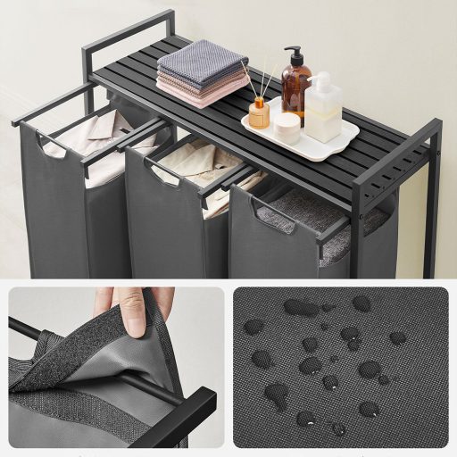 Proutěný koš na prádlo se 3 přihrádkami, tmavě šedý