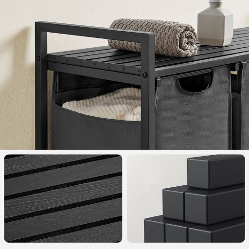 Proutěný koš na prádlo se 3 přihrádkami, tmavě šedý