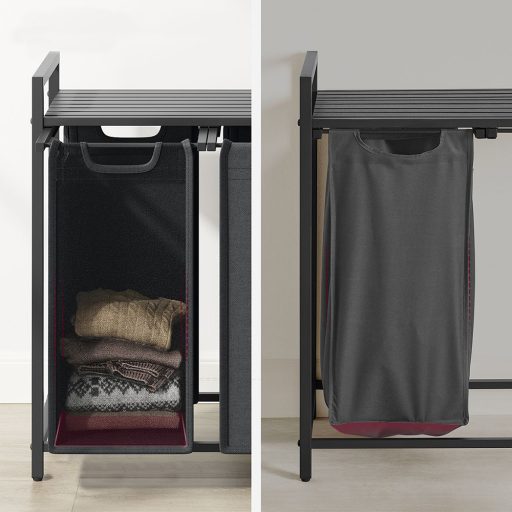 Proutěný koš na prádlo se 3 přihrádkami, tmavě šedý