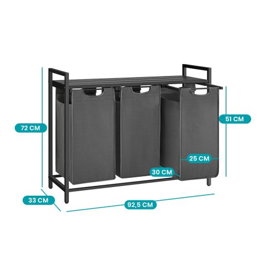 Proutěný koš na prádlo se 3 přihrádkami, tmavě šedý