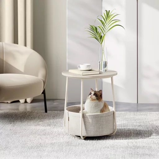 Kulatý konferenční stolek s textilním košem