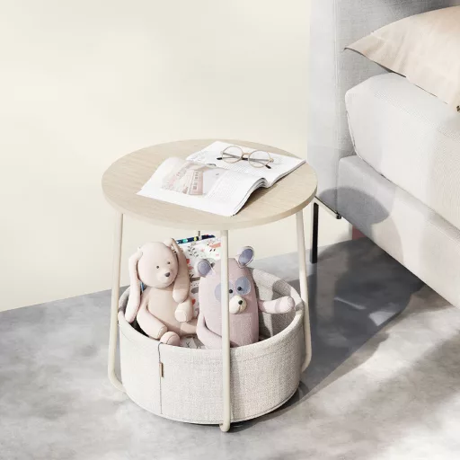 Kulatý konferenční stolek s textilním košem