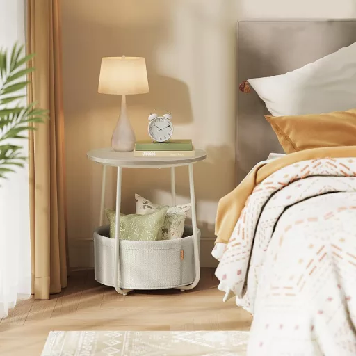 Kulatý konferenční stolek s textilním košem