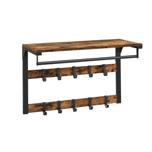 Nástěnný věšák s policí, hnědý