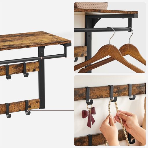 Nástěnný věšák s policí, hnědý