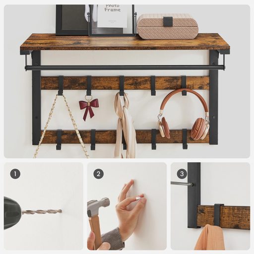 Nástěnný věšák s policí, hnědý