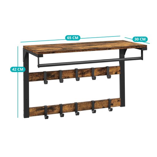 Nástěnný věšák s policí, hnědý