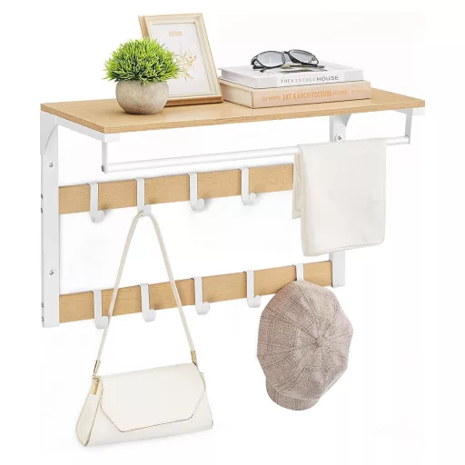 Nástěnný věšák s policí, přírodní