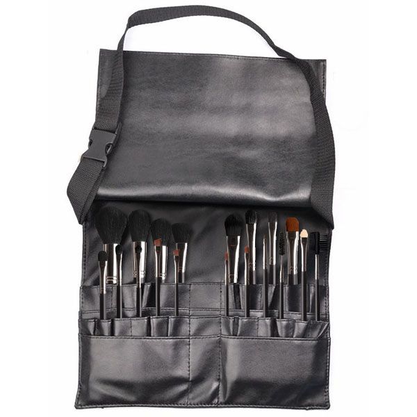 18-piece makeup brush set in a belt-attachable case